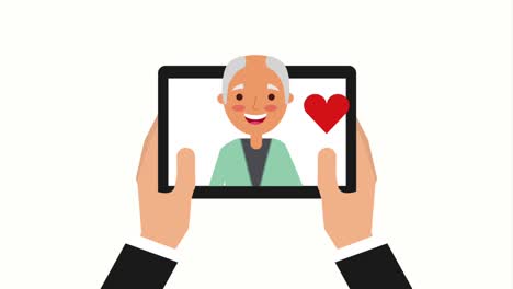 hand holding tablet older man love