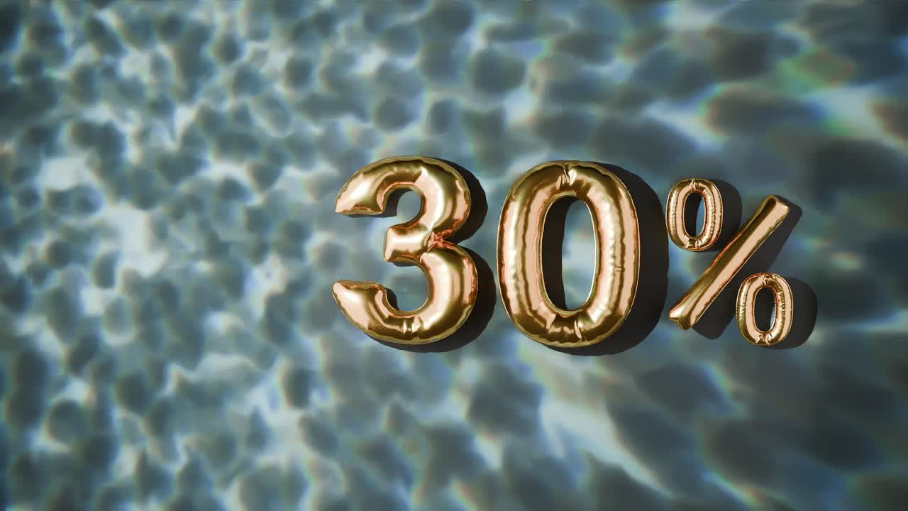 30% dorado flotando por encima de las ondas de agua en fondo negro