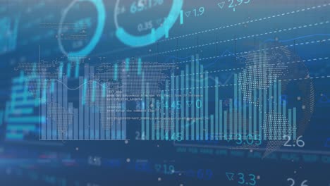 Animación-Del-Procesamiento-De-Datos-Estadísticos-Y-Bursátiles-Sobre-El-Mapa-Mundial-Y-El-Globo-Giratorio