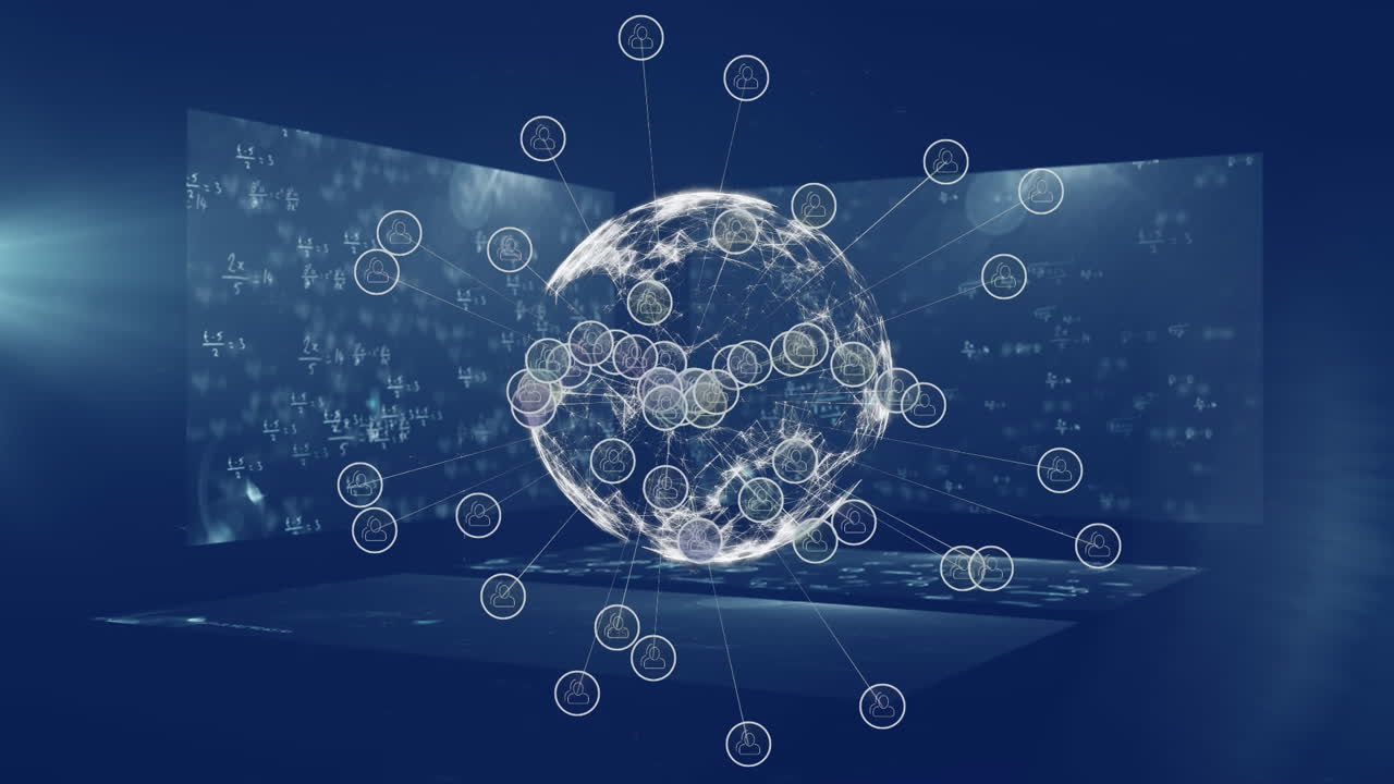 수학적 방정식에 대한 회전하는 지구에 대한 연결 아이콘의 웹