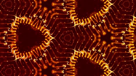 abstracción del micro-mundo de la nanotecnología. fondo 3d de ciencia ficción en bucle de 4k con partículas de oro brillantes forman líneas, superficies, patrones, estructuras caleidoscópicas simétricas complejas. 17