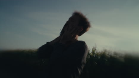 distressed blurry silhouette against a sky