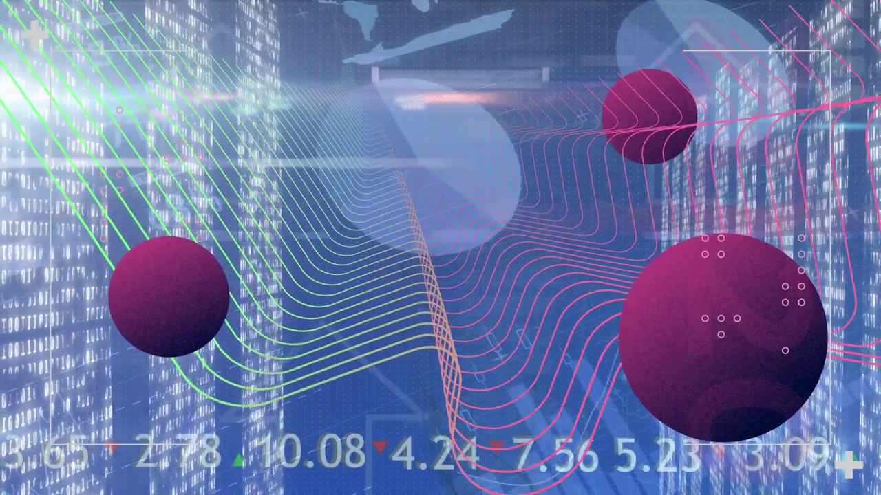 Animation of globe with network of connections over binary coding data processing