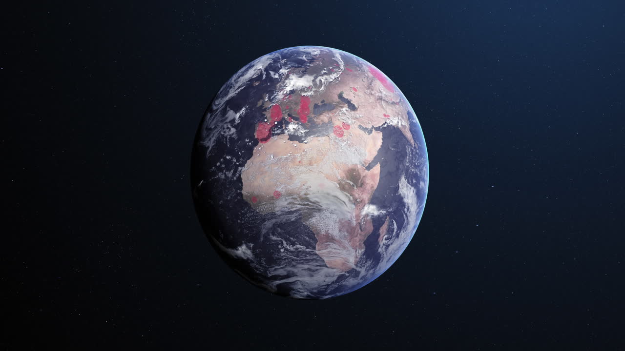 animación del planeta tierra girando y cambiando de color en un fondo azul oscuro