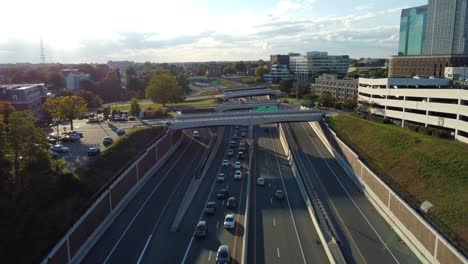 Aerial-of-Downtown-Bridges-on-Business-40-in-Winston-Salem,-NC