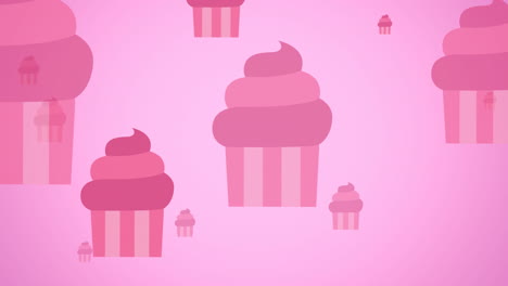 animation of pink flying cupcakes on pink background