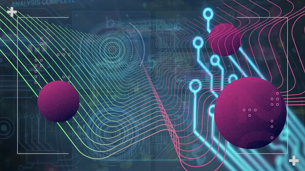 Animation of yellow over globe over screen over moving green lights