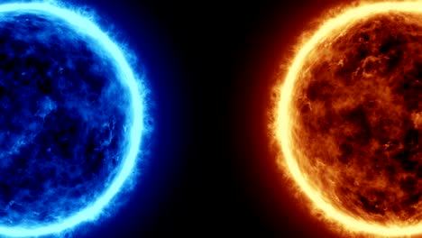 4k realistic sun and blue sun surface with solar flares, burning of the sun isolated on black with space for your text or logo. motion graphic and animation background.