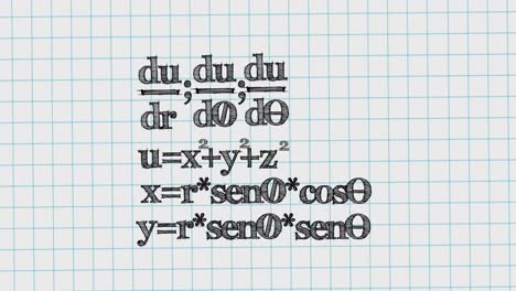 Animation of mathematical equations moving on white background