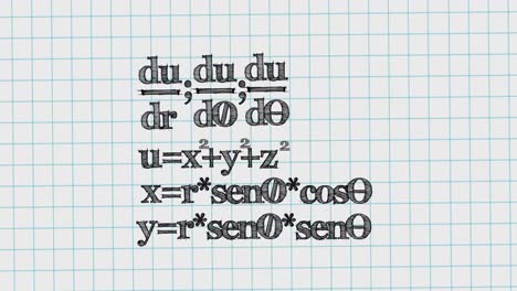 animation of mathematical equations moving on white background