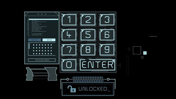 Futuristisk digital grænseflade med tastatur og fingeraftryksscanning