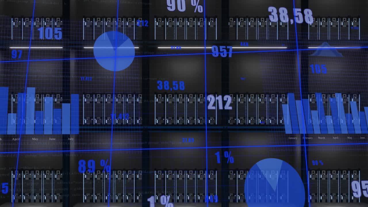 컴퓨터 서버를 통해 데이터 처리의 애니메이션