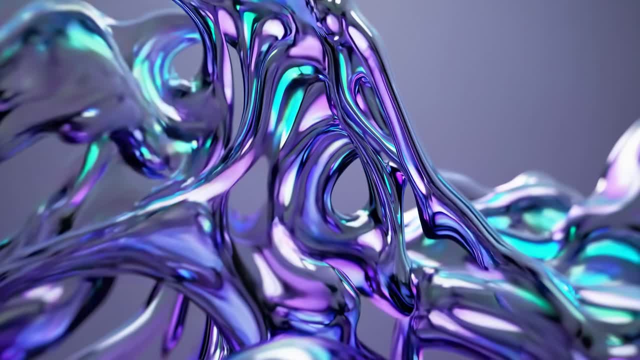 Abstract video of flowing, metallic purple shapes