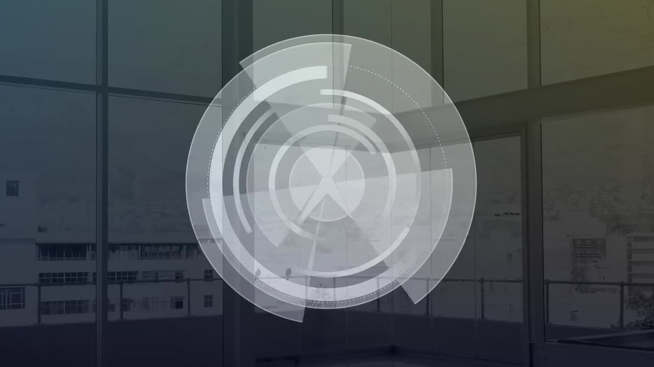 Animation of clock moving over office windows