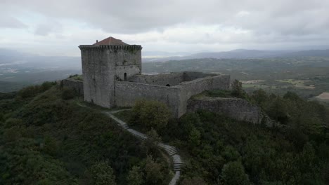 aerial orbit around castle of monforte de rio livre in chaves, vila real, portugal