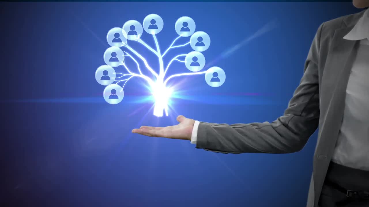 mujer de negocios con iconos generados digitalmente