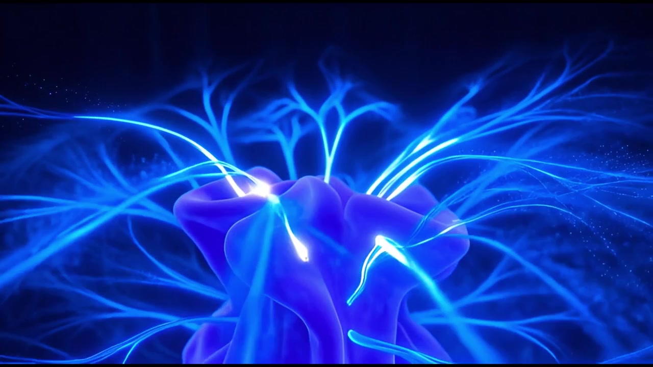 Rete neurale blu astratta con connessioni dati luminose