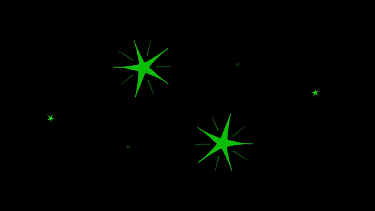 animación estrellas verdes en forma de chispas sobre un fondo negro.