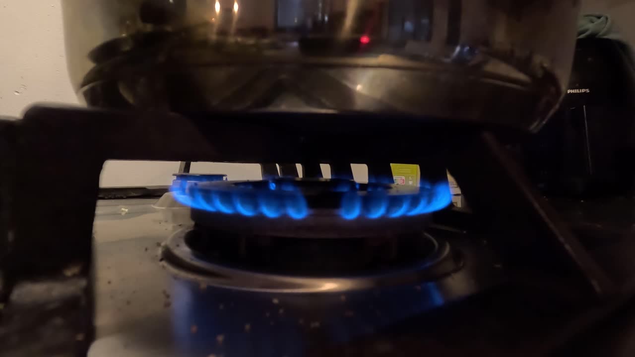 Pot on a gas stove.