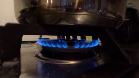 pot on a gas stove.
