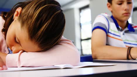 tired student sleeping in classroom