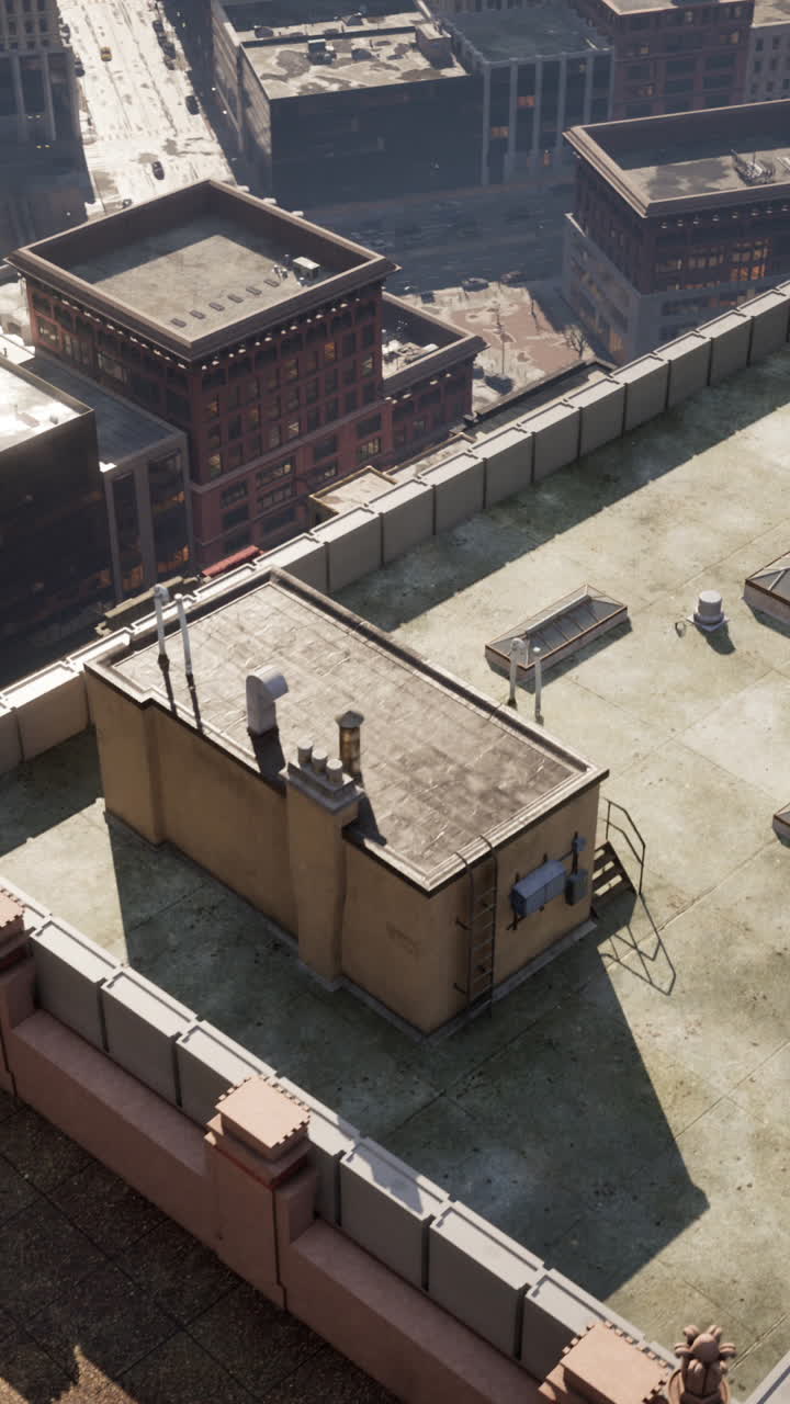 vista de ángulo alto de un techo de la ciudad con equipos de servicios públicos