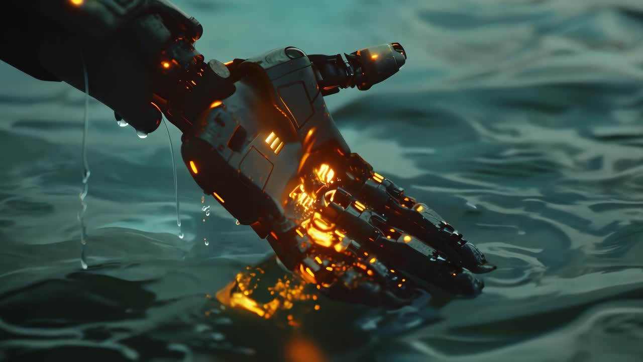 A Robotic Hand Reaching into Water