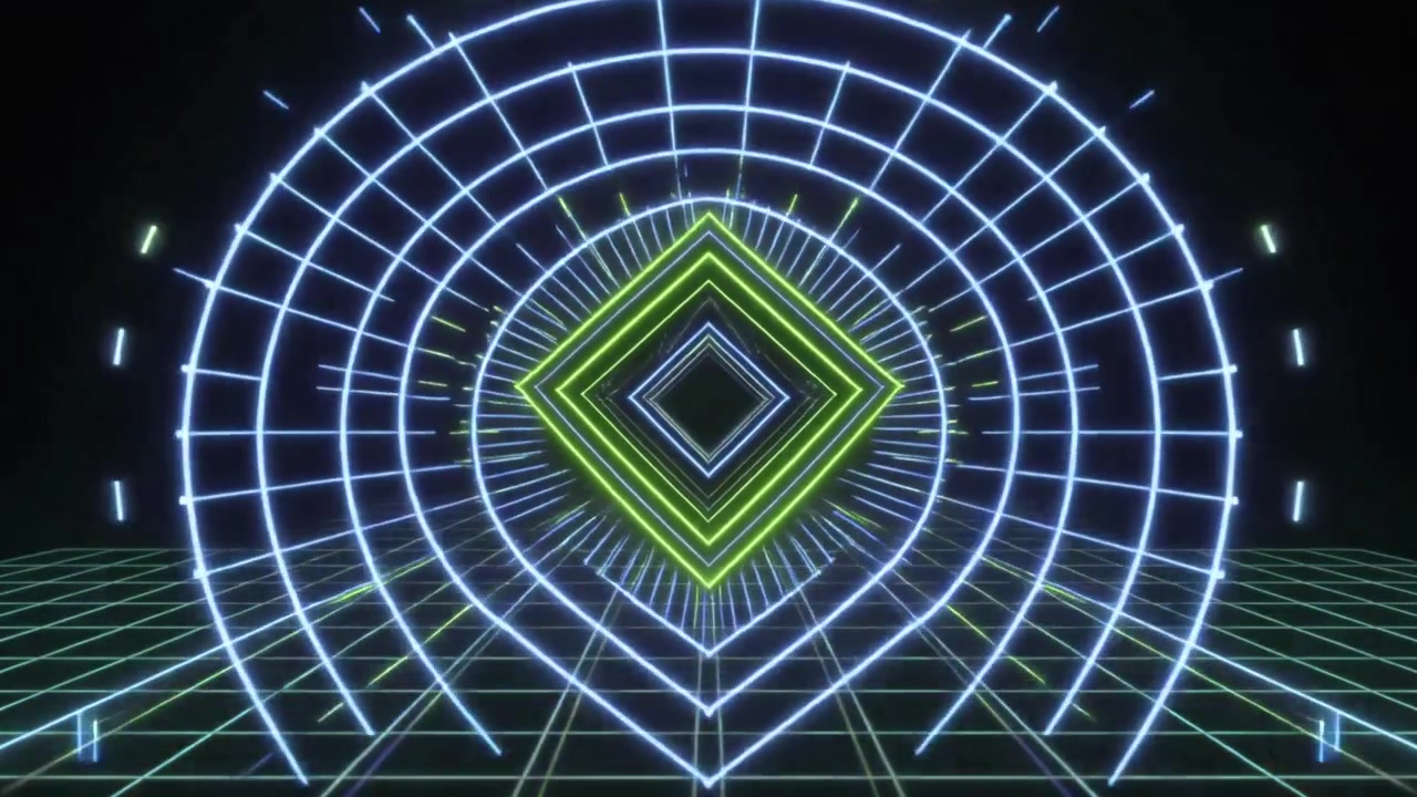 Abstract Neon Geometric Tunnel Animation with Glowing Squares