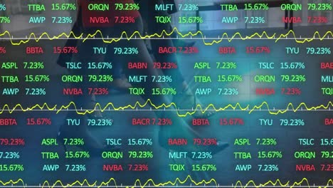 Stock-market-data-processing-against-low-section-of-people-walking-at-office