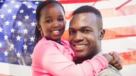 animation of soldier and daughter with american flag