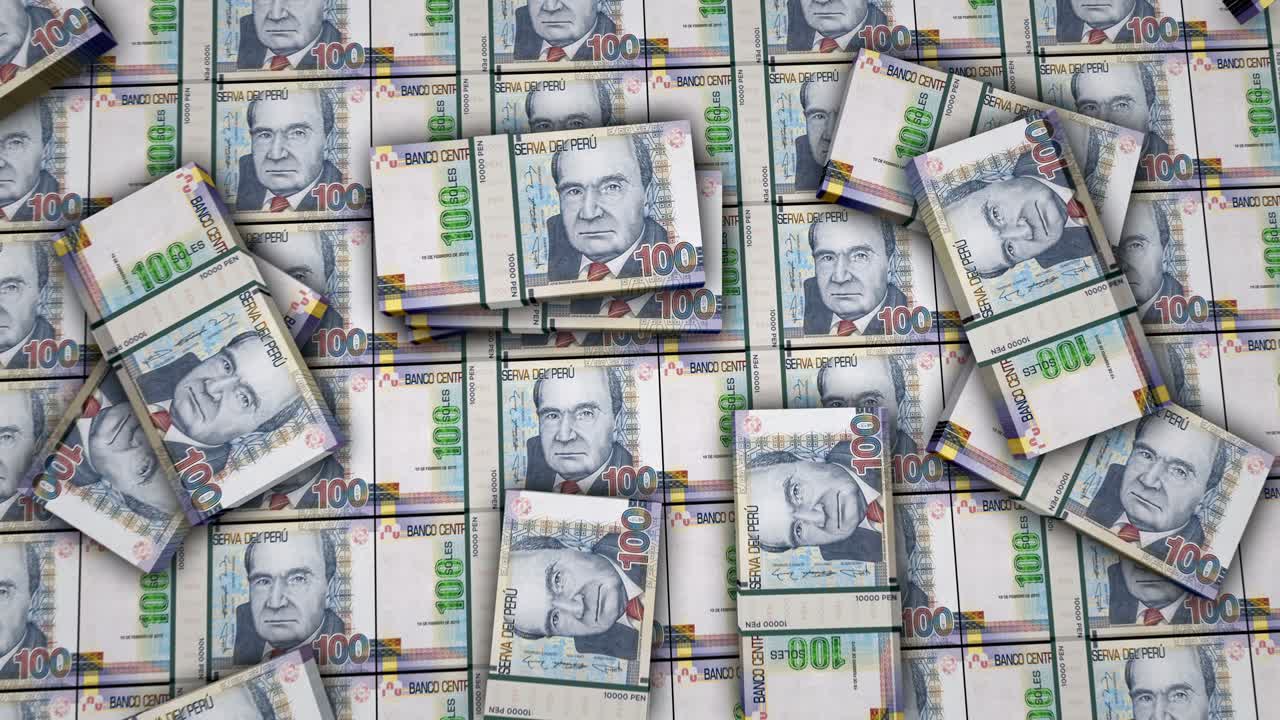 페루 소레 (peruvian soles) - 페루의 통화, 지폐,, 표면 애니메이션.