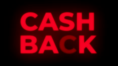 cash back text flickering display promotional loop.