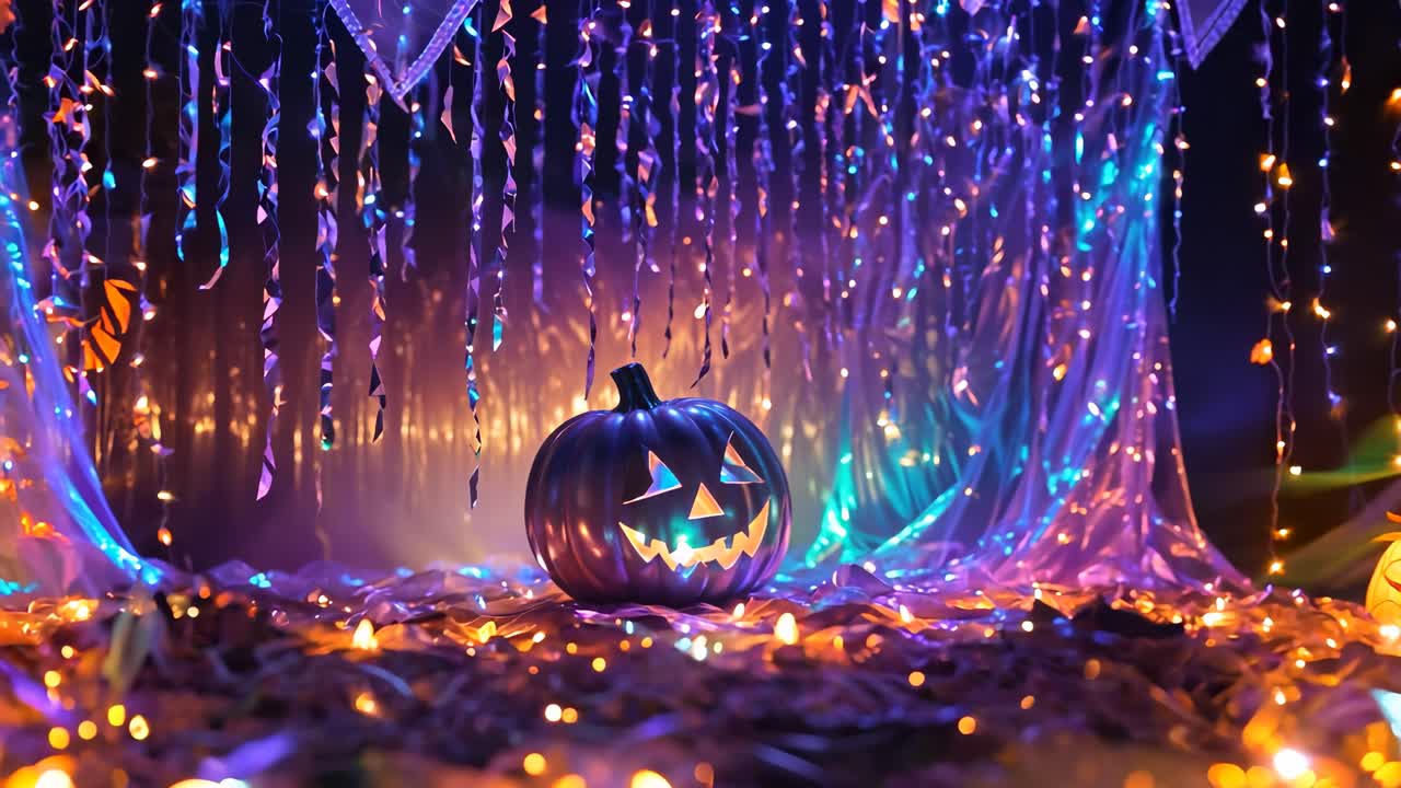 반이는 호박과 함께 공포스러운 할로윈 장식