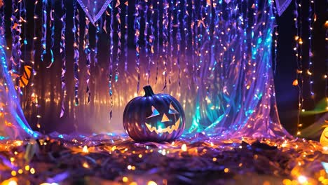 decoraciones de halloween espeluznantes con calabazas brillantes