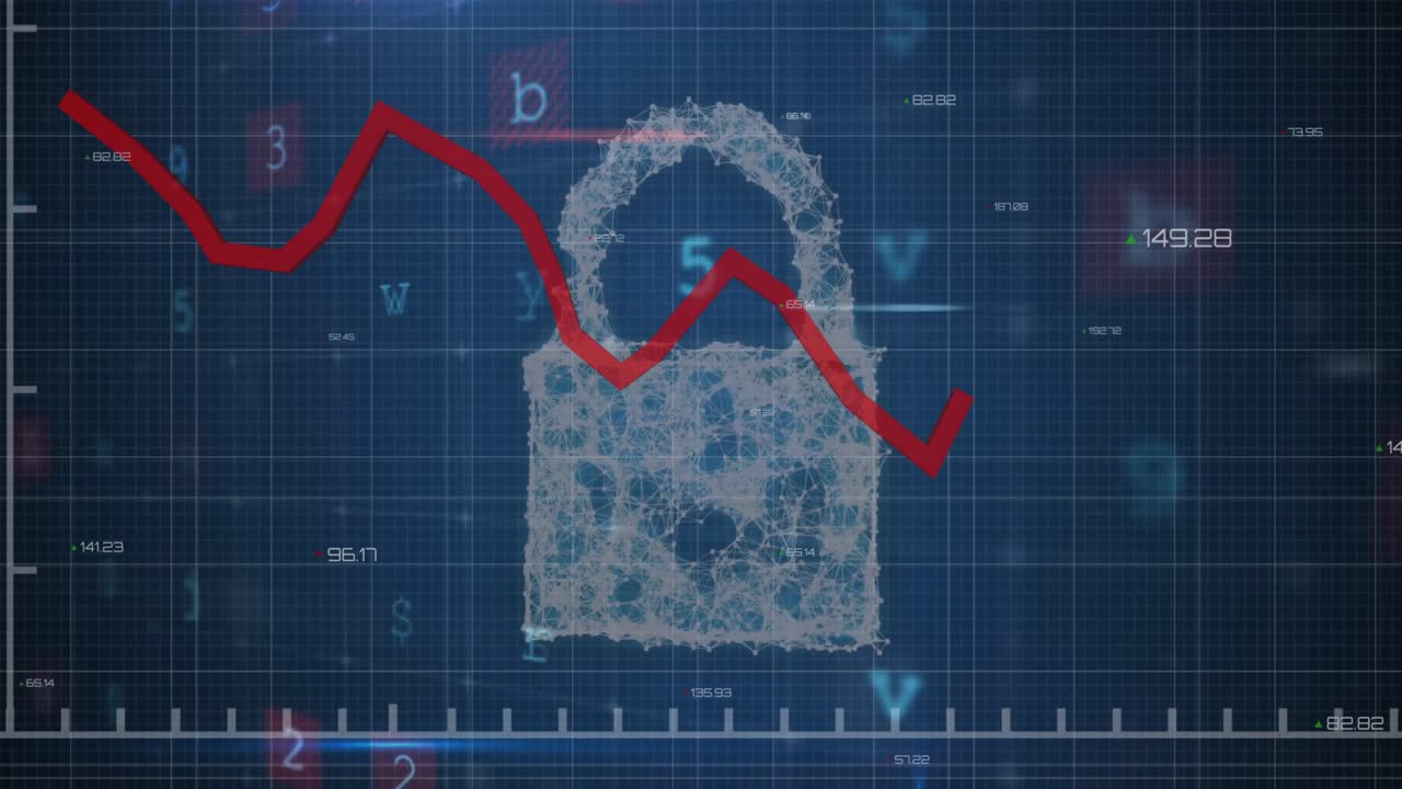 animación de gráficos, escaneo y cerrojo digital en fondo marino.
