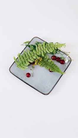 hands holding a decorative plate with berries and flowers