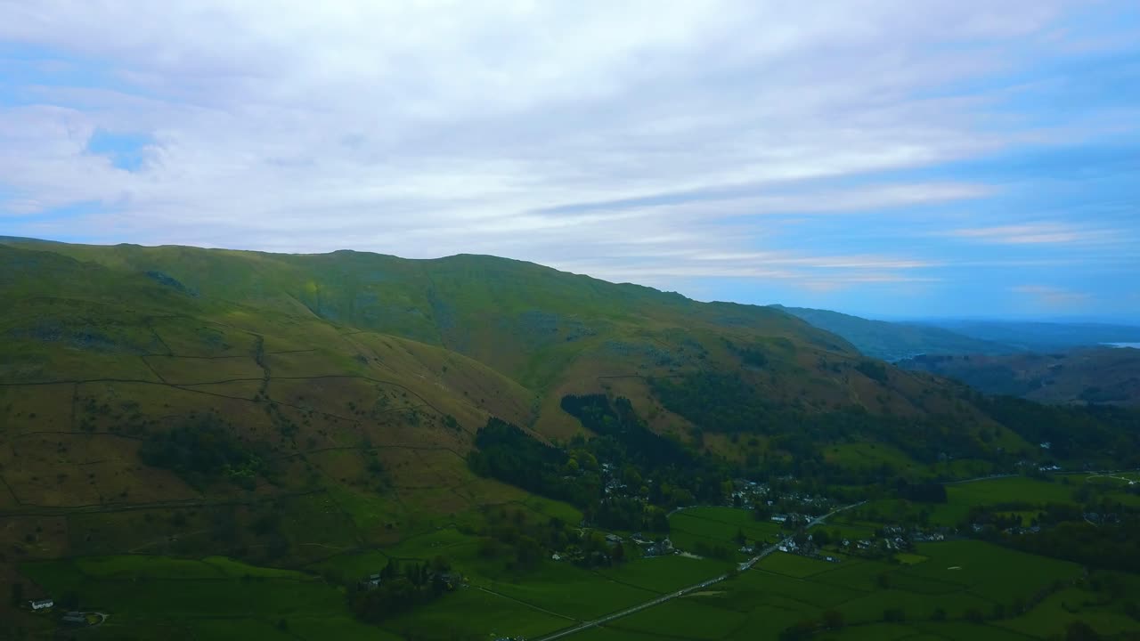 Stunning Aerial View of a Green Mountain Valley in the Lake District
