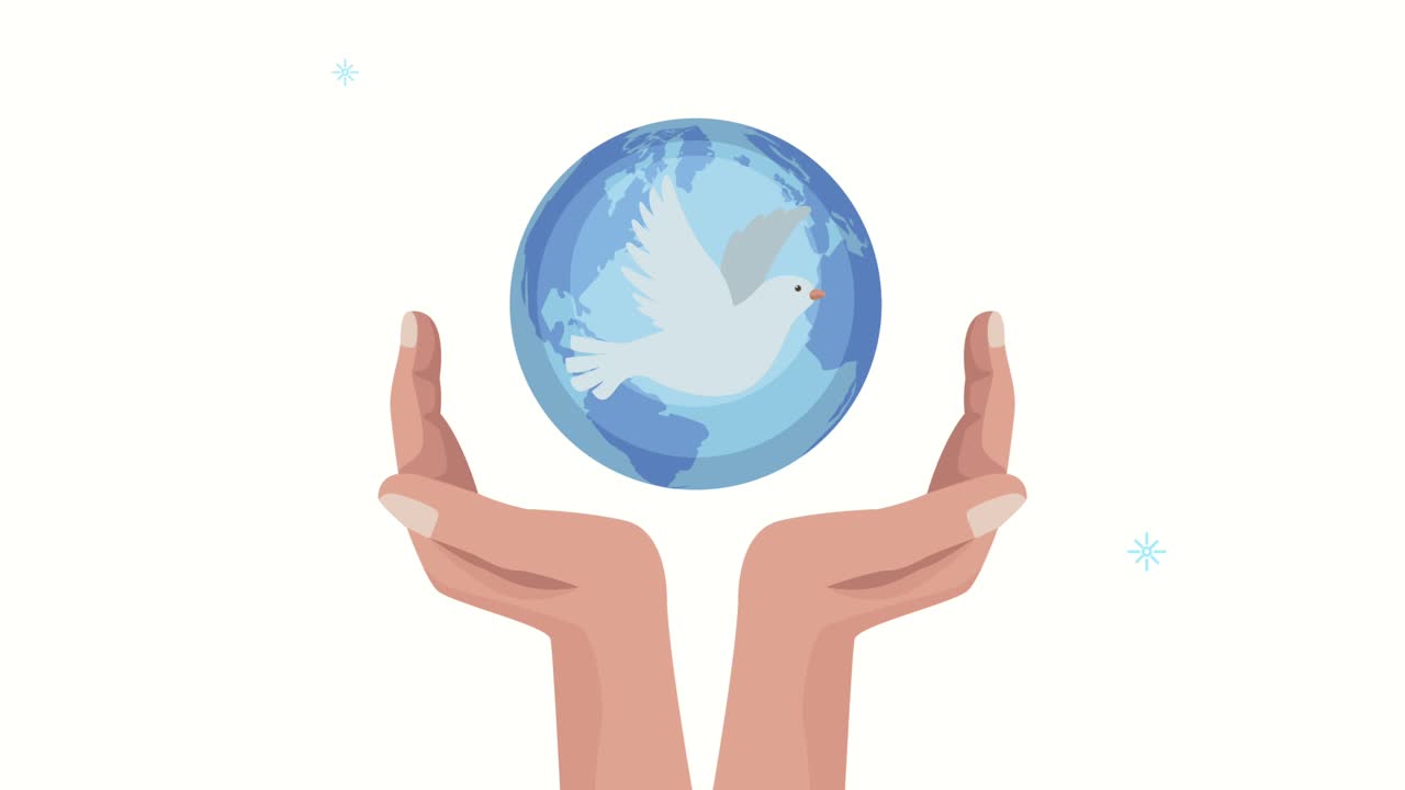 지구를 보호하는 손으로 국제 평화의 날 애니메이션