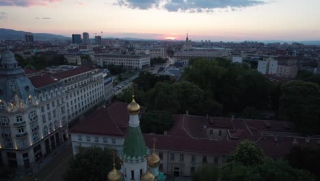 drone shot of castle and sunset