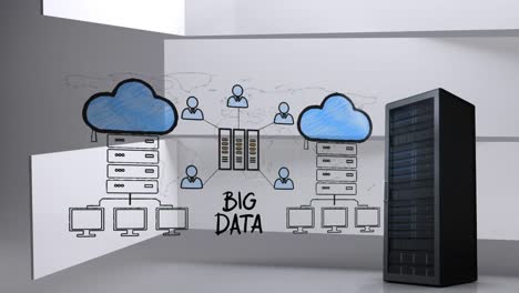 servidor de datos y dibujo de servidor de datos y nubes