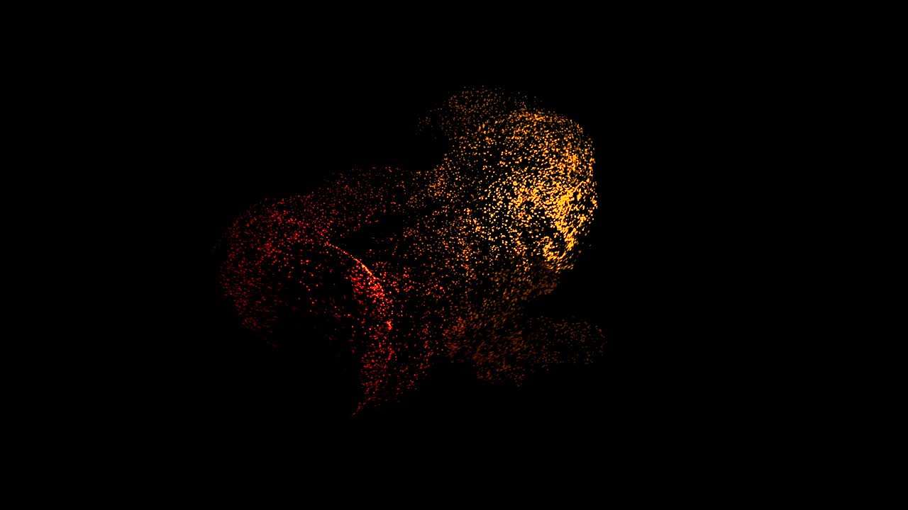 puntos de colores que se mueven en el espacio creando forma. animación. animación abstracta de puntos multicolores en movimiento sobre un fondo negro