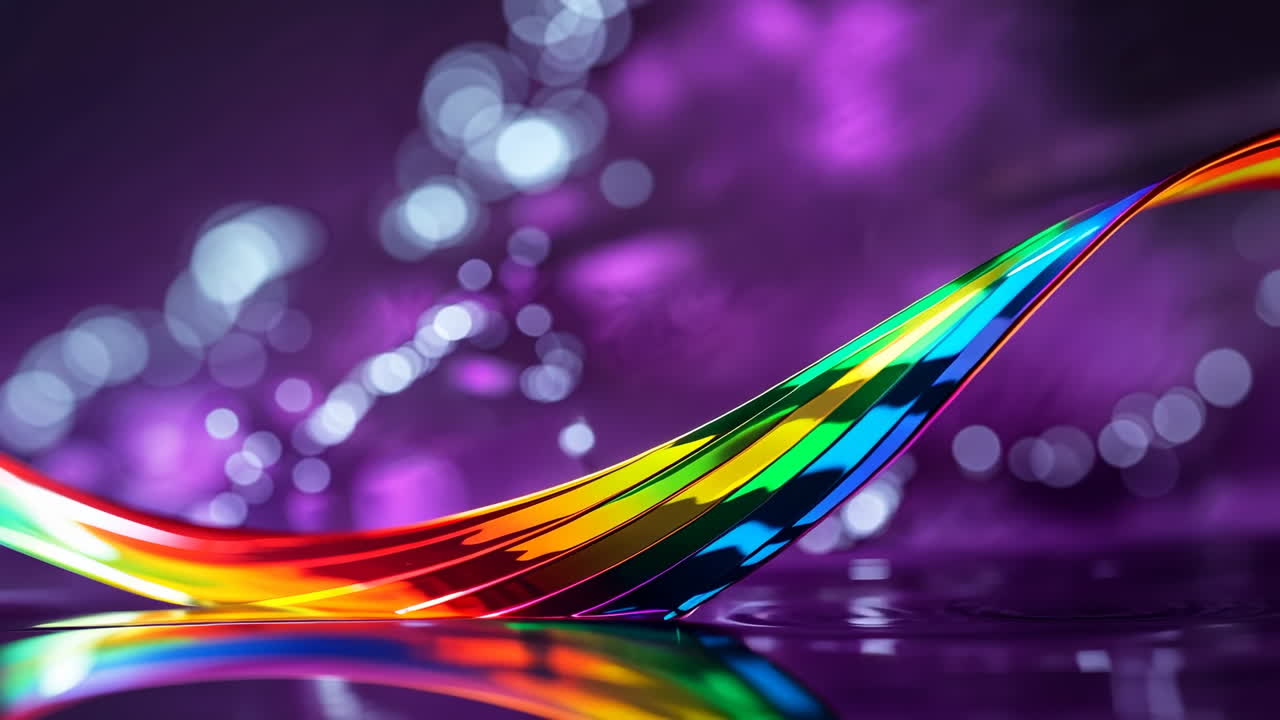 Vibrant Rainbow Abstract on Reflective Purple Background
