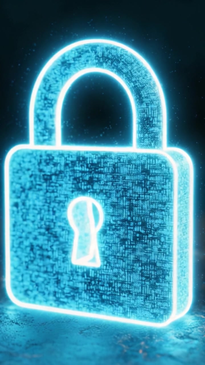 A Digital Representation of Security: A Shimmering Transparent Lock Symbolizing Protection and Data Privacy in a Futuristic Environment