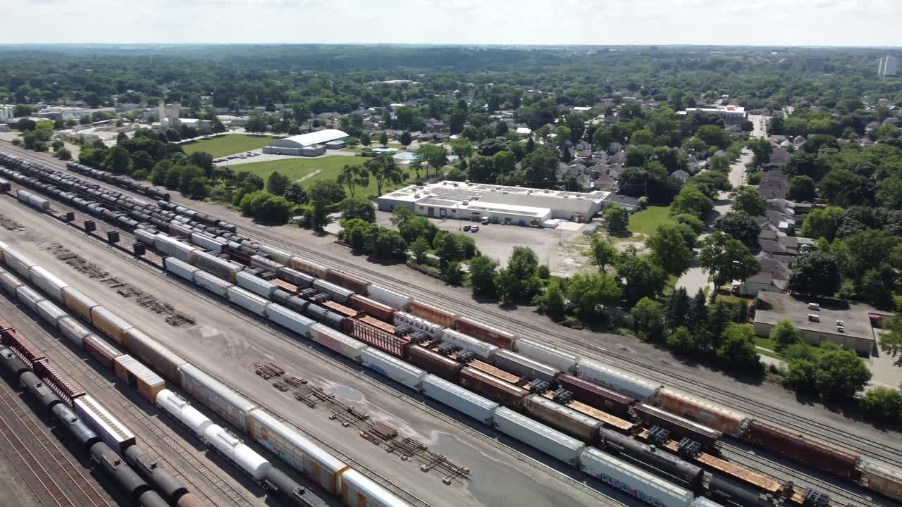 A commercial rail yard tucked into the suburbs of London Ontario Canada