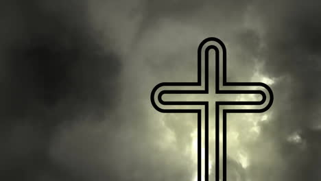 cross silhouette against dark, cloudy sky with dramatic animation effect