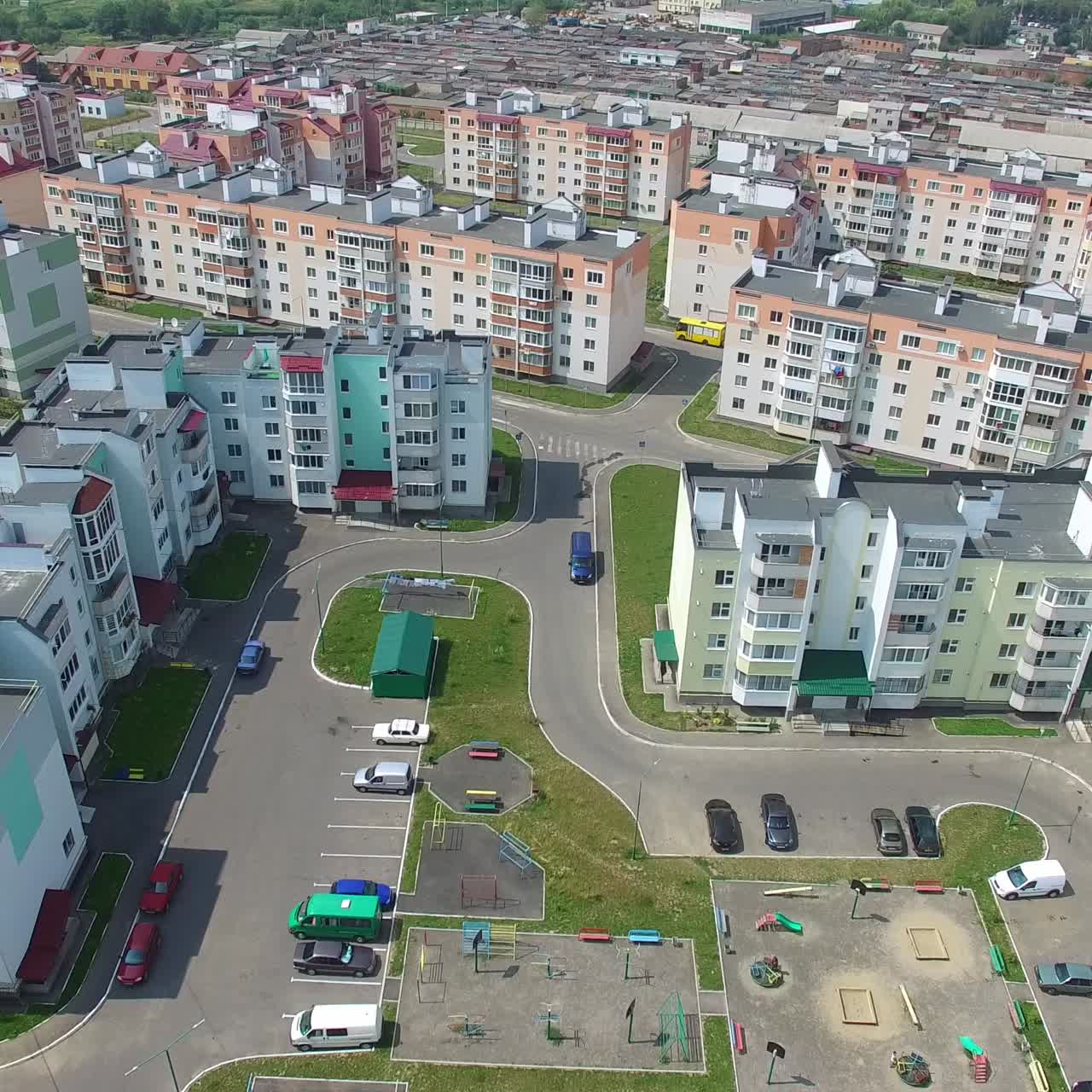 new high-rise buildings build on modern construction technologies. Infrastructure of new part of the city in aerial view