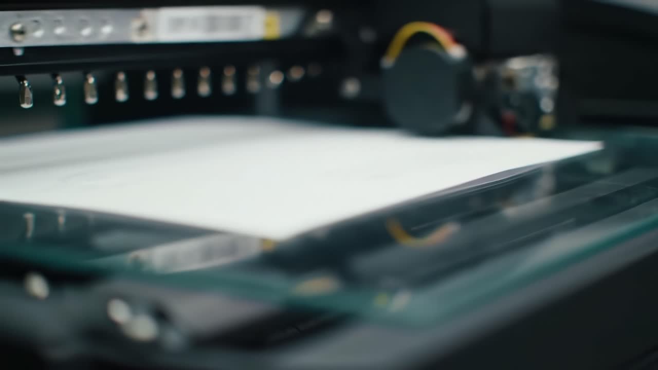 Close-Up of a Printer in Action: Capturing the Precision and Detail of a Printing Process on Blank Paper