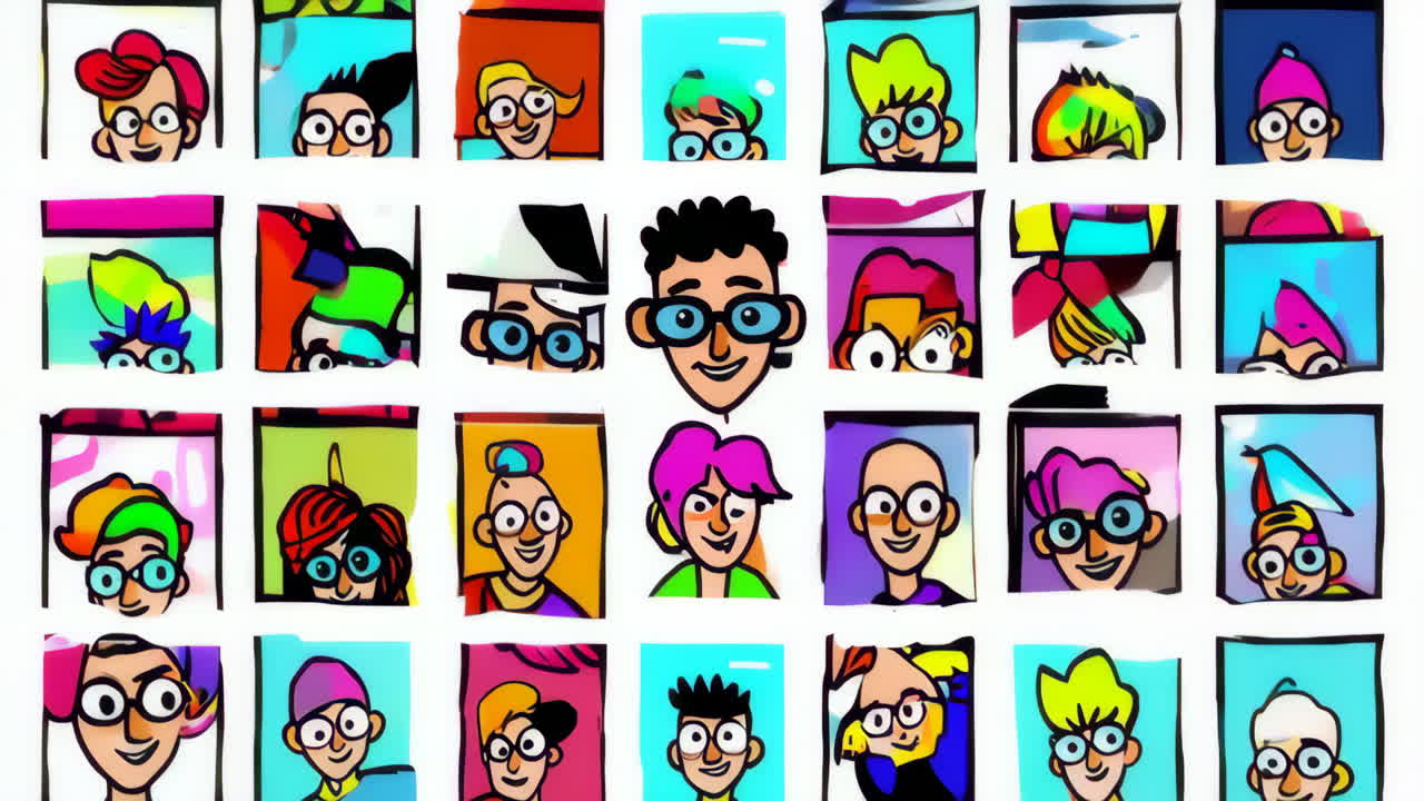 Grid of Diverse Cartoon Faces and Avatars