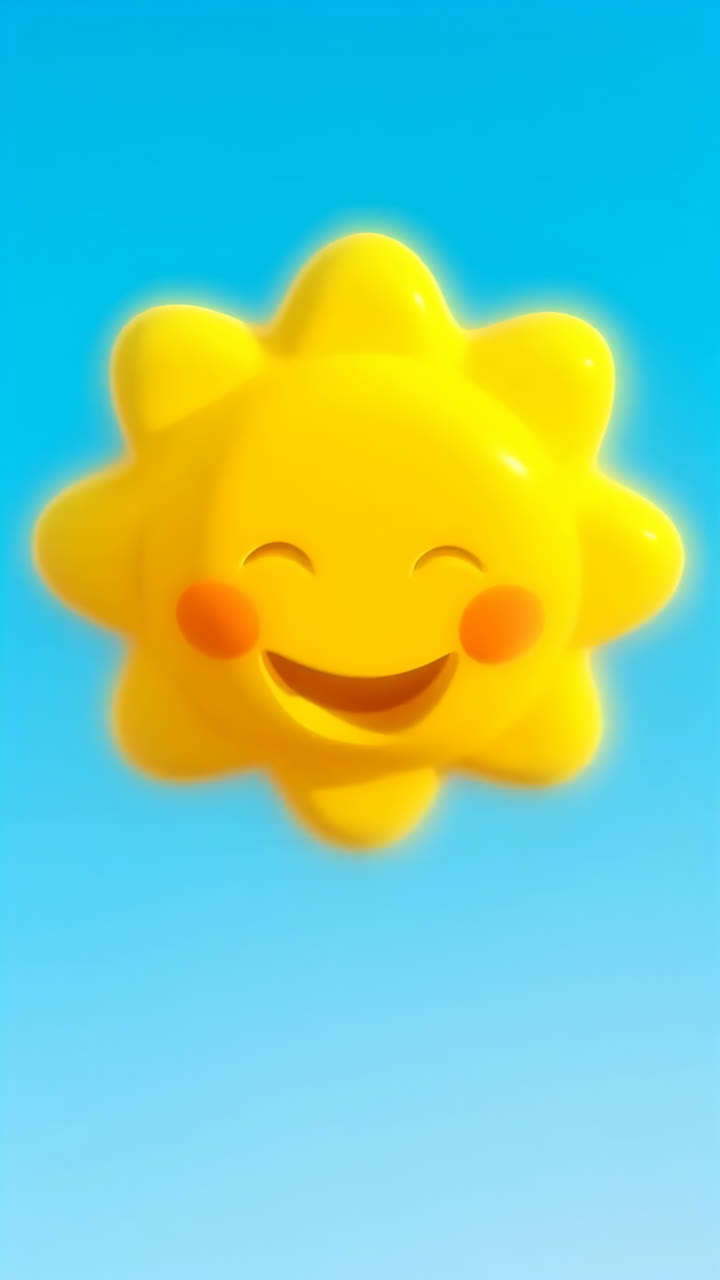 Cartoon Happy Sun Against Blue Sky