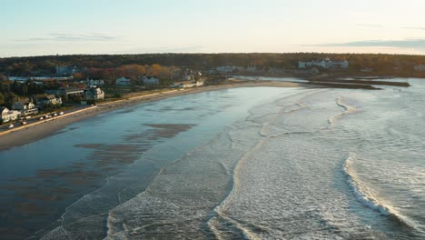 static aerial of maine beach at dawn